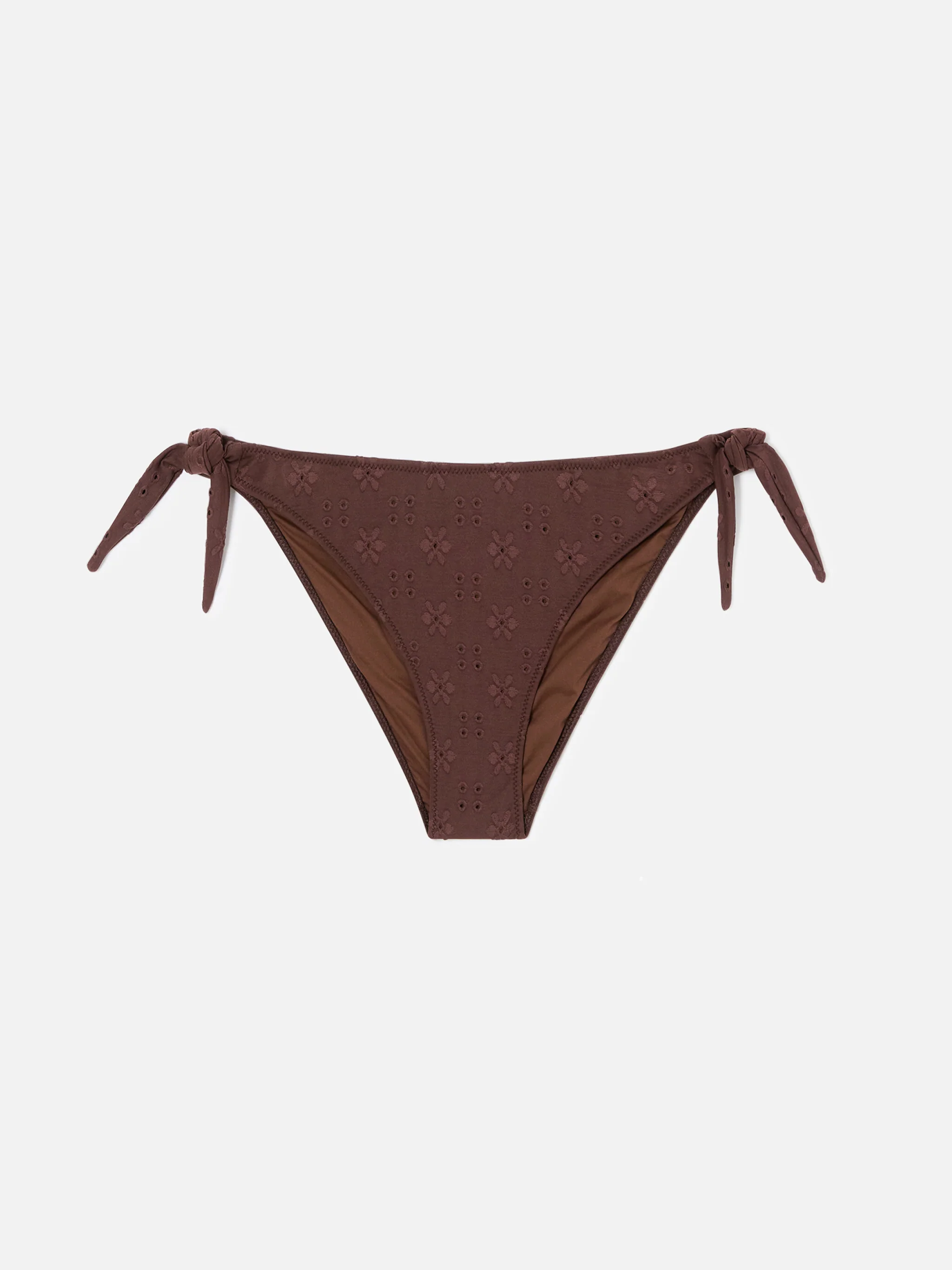 Yali classic bikini bottoms in brown sangallo fabric with daisy embroidery