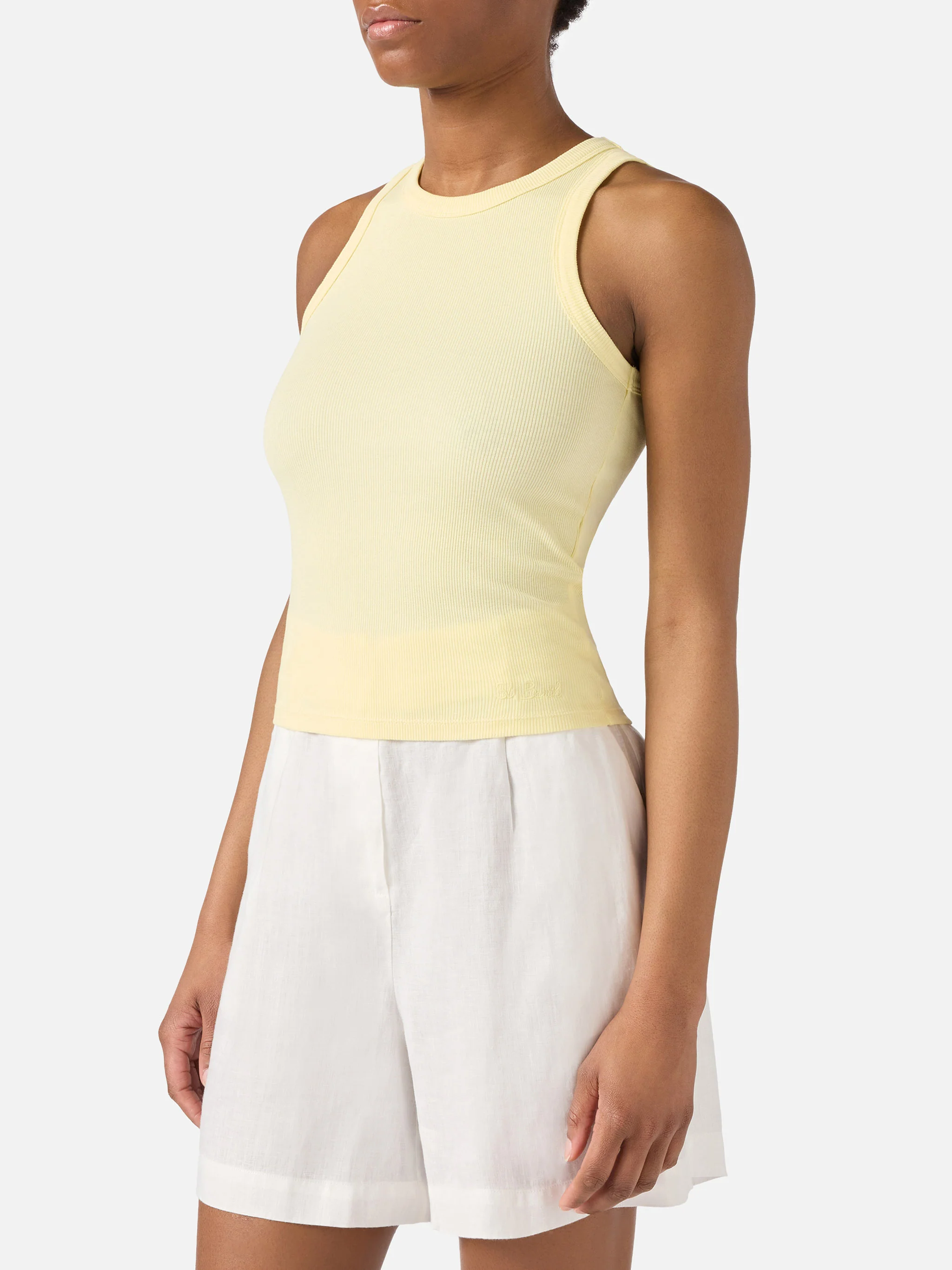 Yellow ribbed Ada tank top with embroidery - Image 2