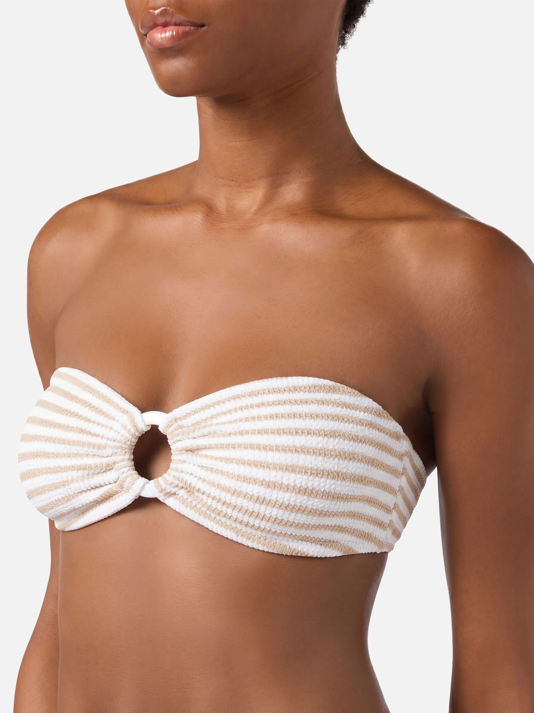 Yulia crinkle bandeau top with striped print - Image 2